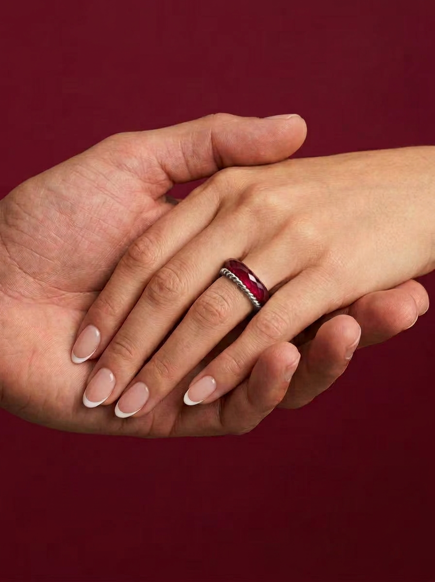 Ruby-360-Degree Faceted +Twisted Metal SILVER Rings