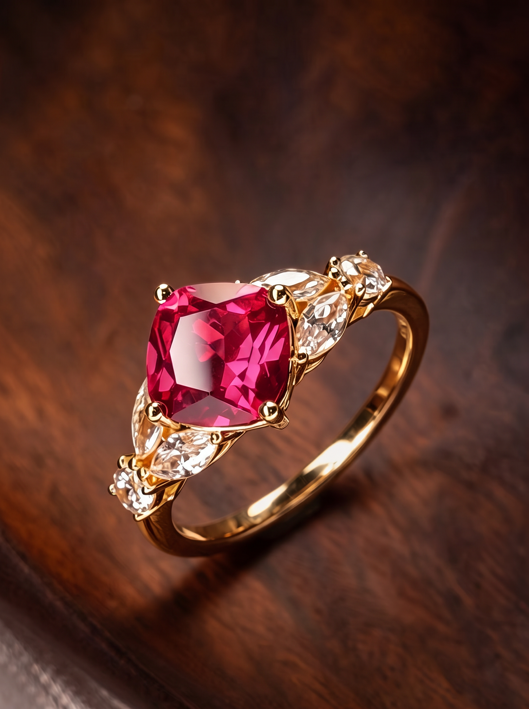 Cushion Brilliant Cut Ruby Ring - Scarlet Spray