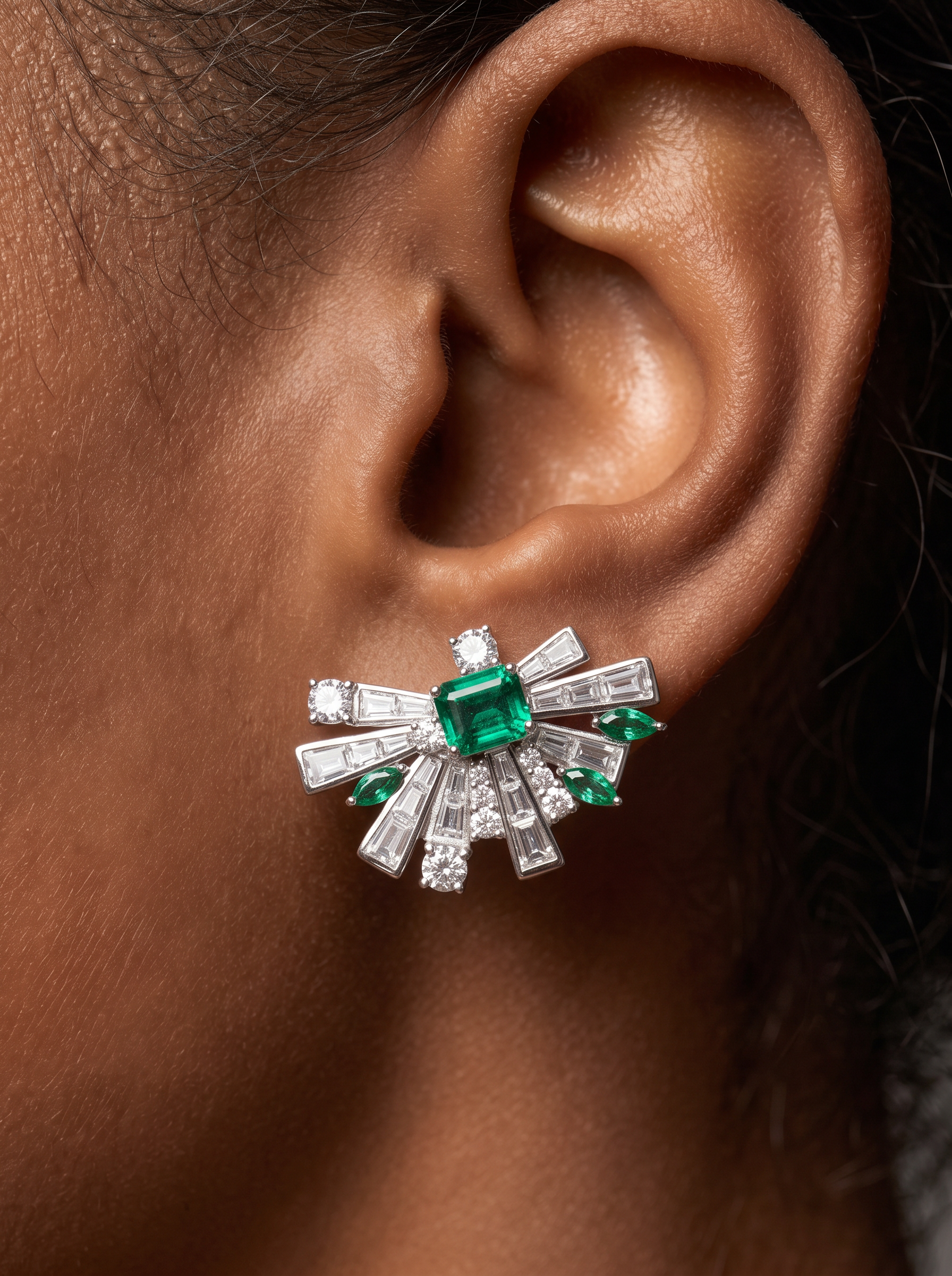 Emerald Brilliant Cut Emerald Earring - Green Glow Star Shine