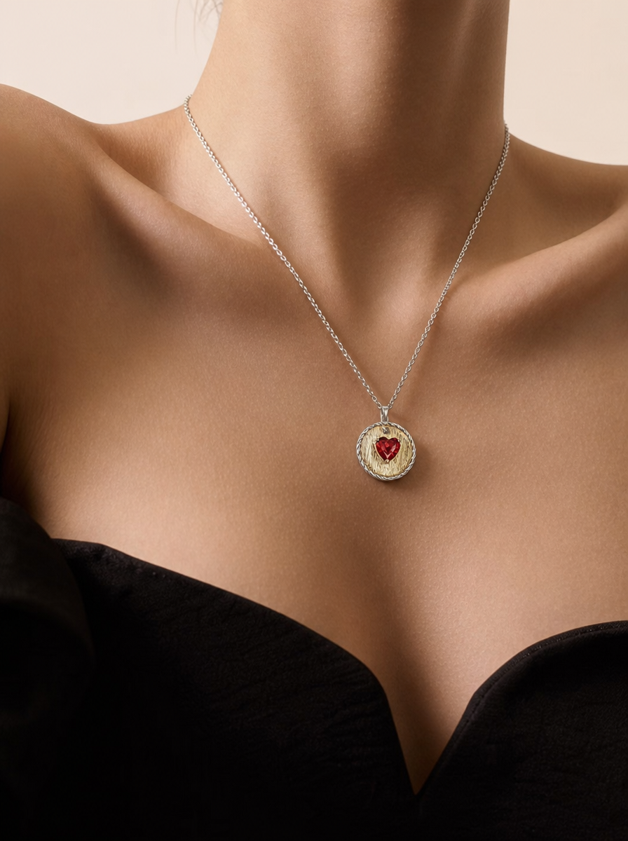 Heart Brilliant Cut Ruby Necklace - Scarlet Heart Medallion