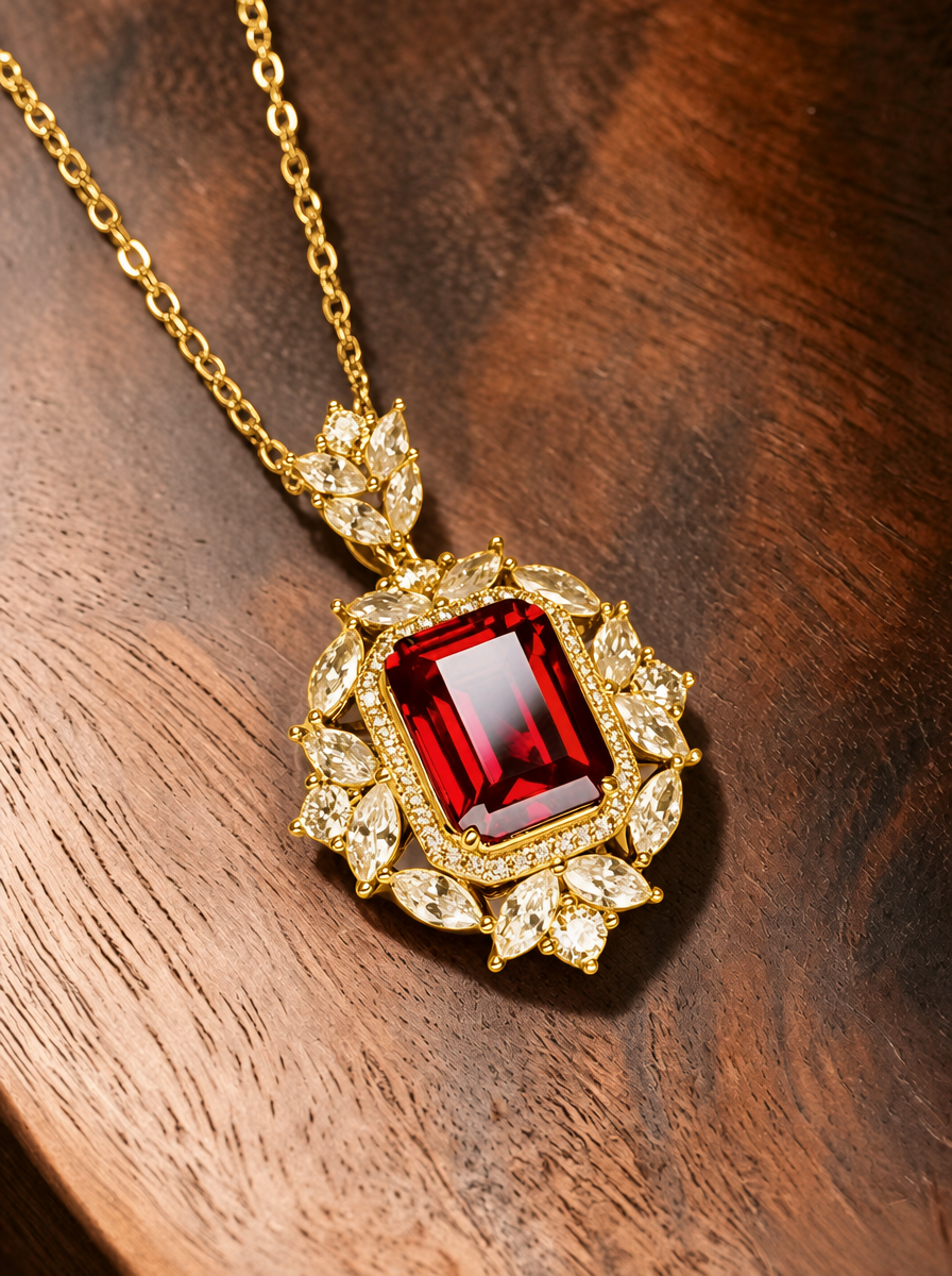 Emerald Brilliant Cut Ruby Necklace - Phoenix Heart