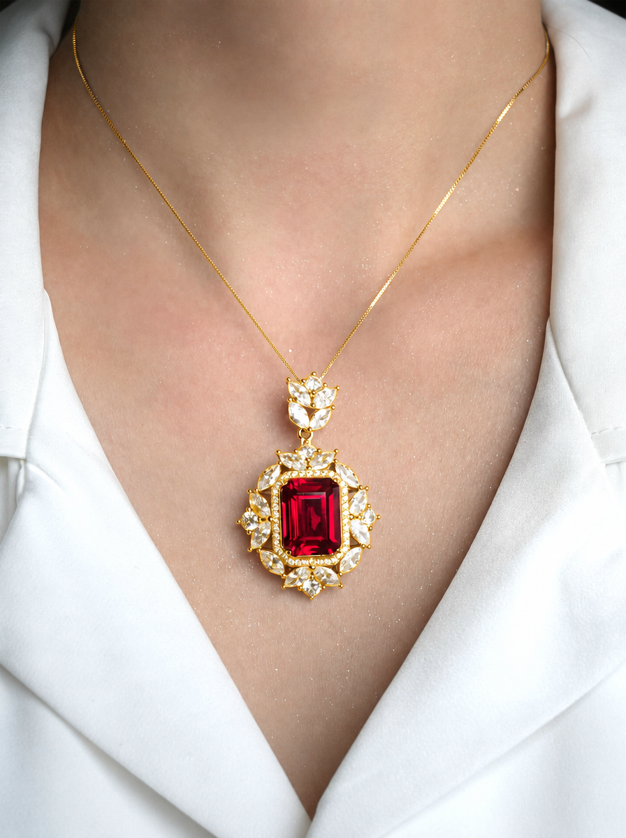 Emerald Brilliant Cut Ruby Necklace - Phoenix Heart