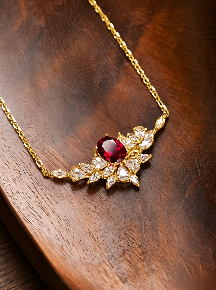 Oval Brilliant Cut Ruby Necklace - Ember Wings