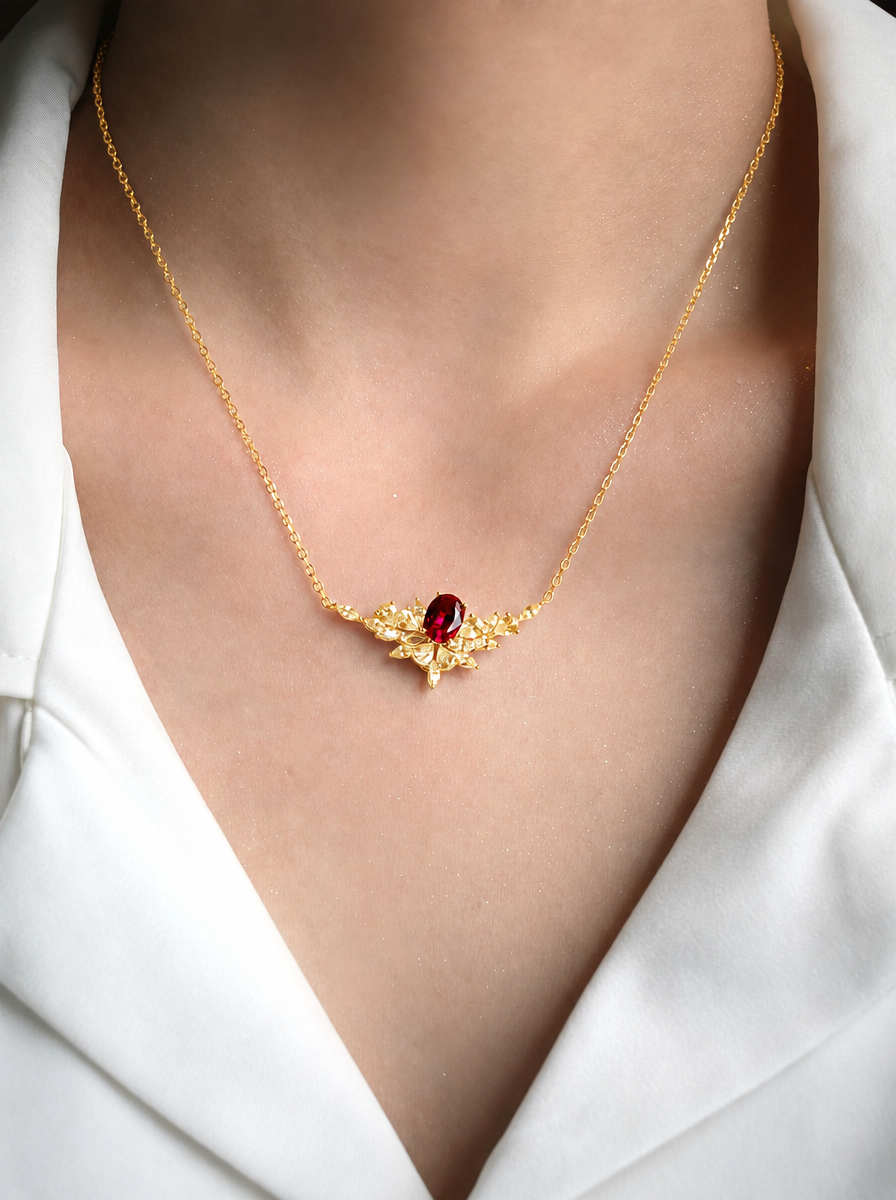 Oval Brilliant Cut Ruby Necklace - Ember Wings