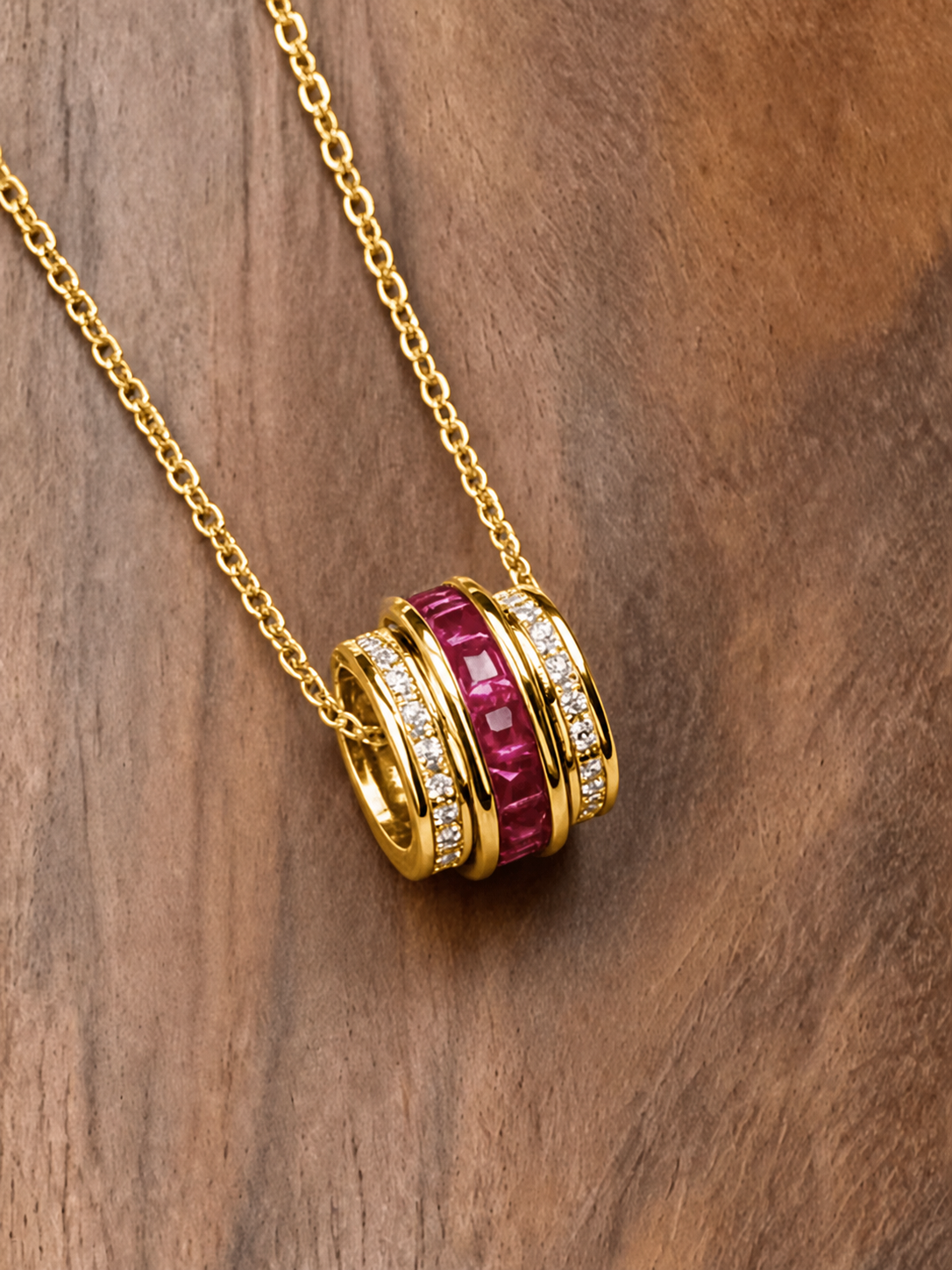 Princess Brilliant Cut Ruby Rotatable Necklace - Destiny Spin