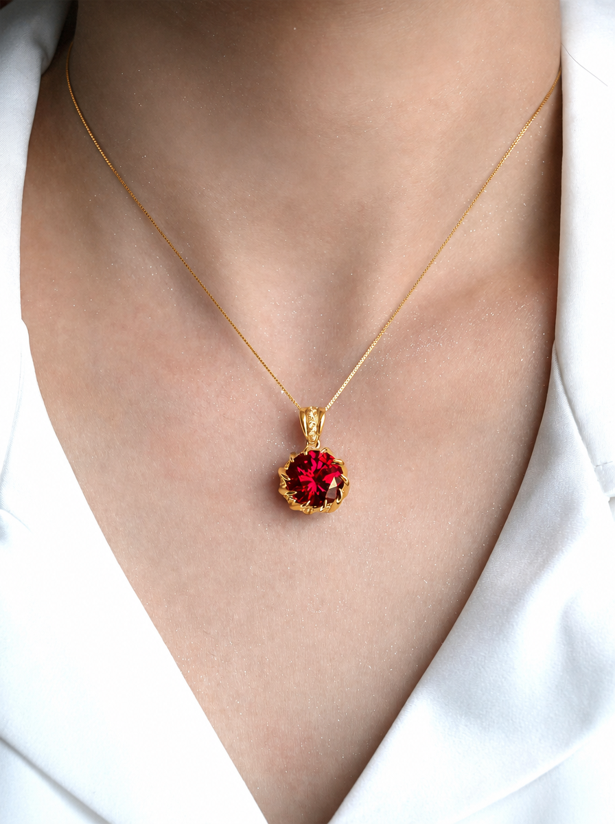 Round Brilliant Cut Ruby Necklace - Heart of Lava