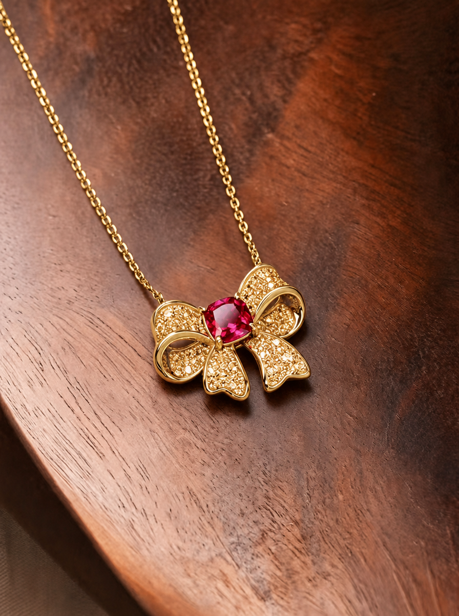 Cushion Brilliant Cut Ruby Necklace - Butterfly  