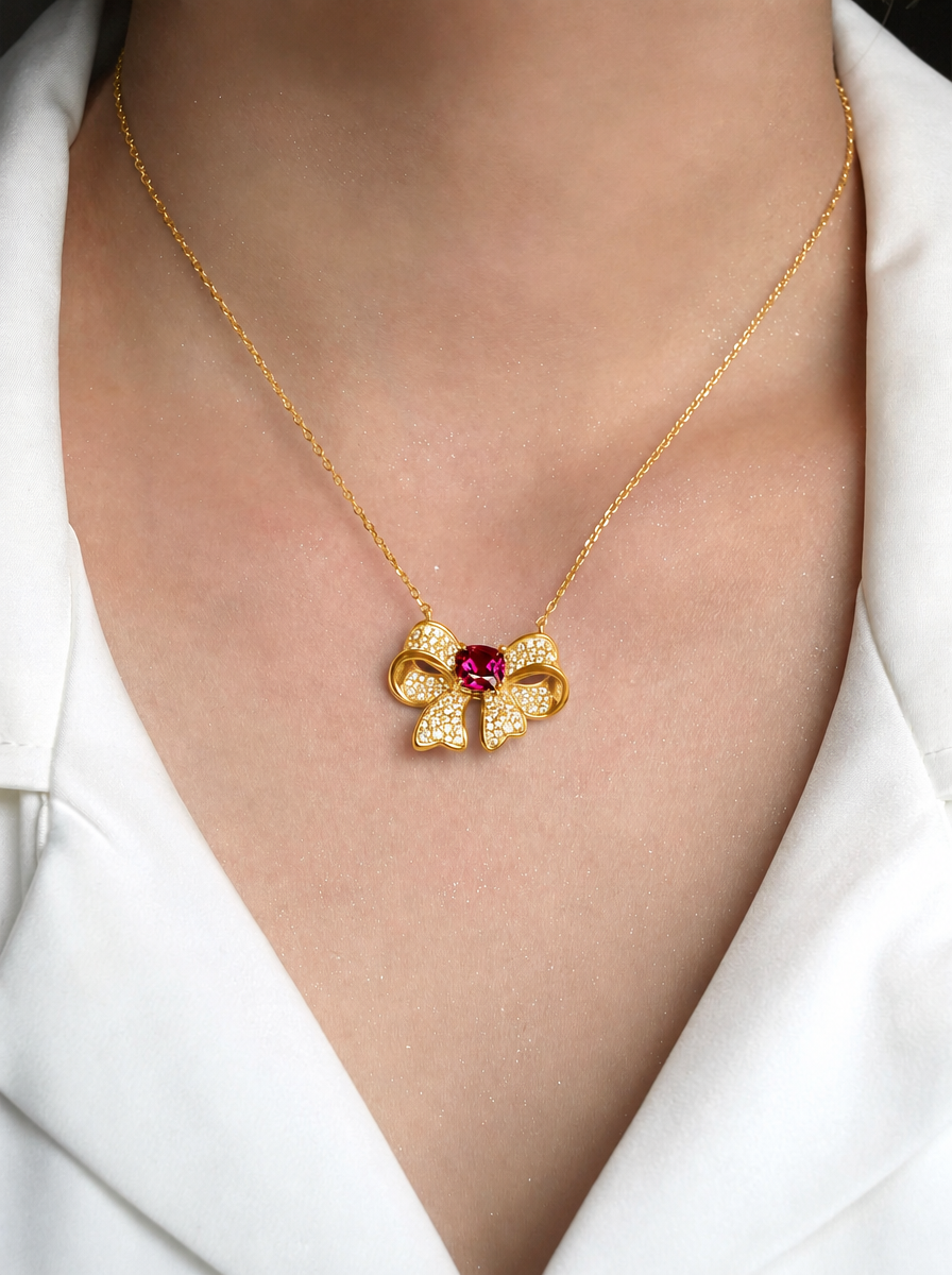Cushion Brilliant Cut Ruby Necklace - Butterfly  