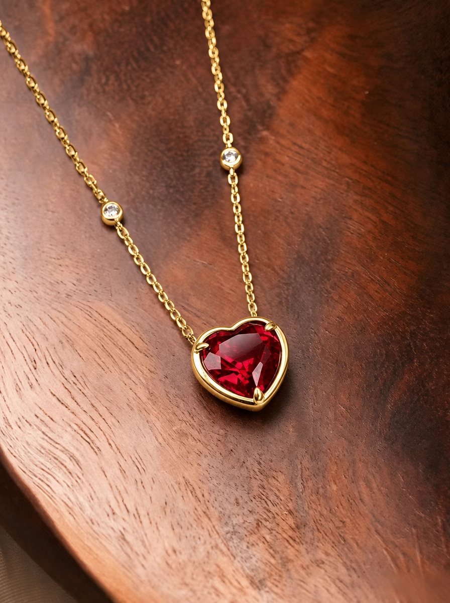 Heart Brilliant Cut Ruby Necklace -  Heart Blaze