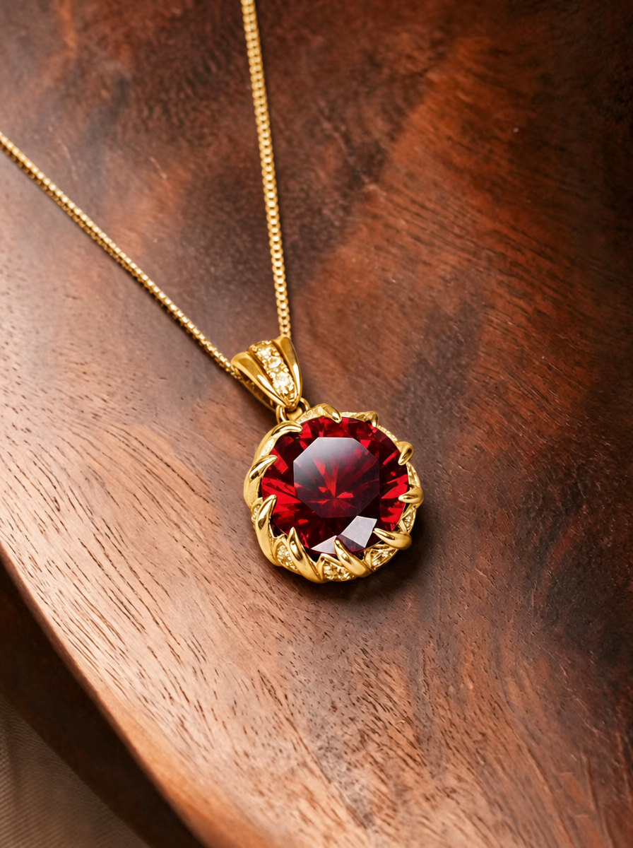 Round Brilliant Cut Ruby Necklace - Heart of Lava