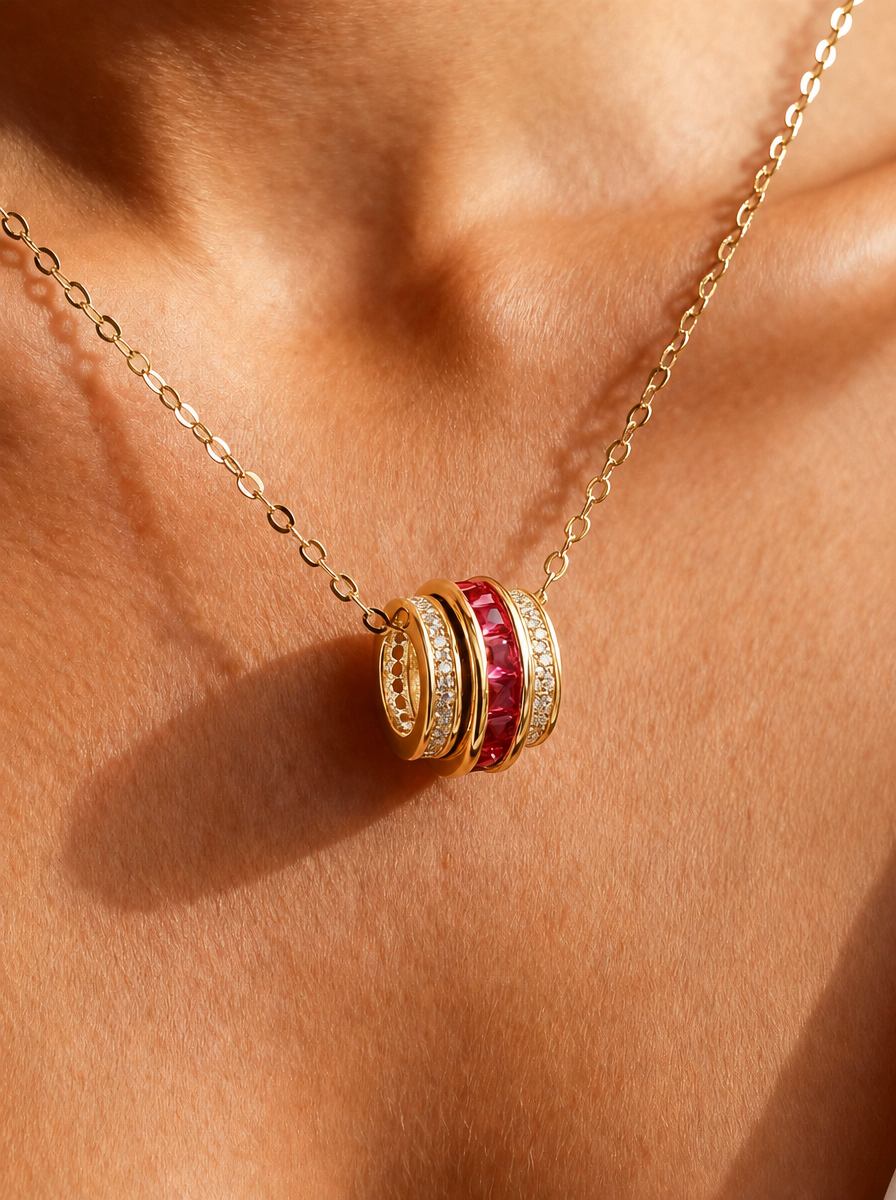 Princess Brilliant Cut Ruby Rotatable Necklace - Destiny Spin