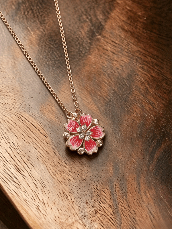 Enamel Necklace - Cherry Blossom Enamel Kiss