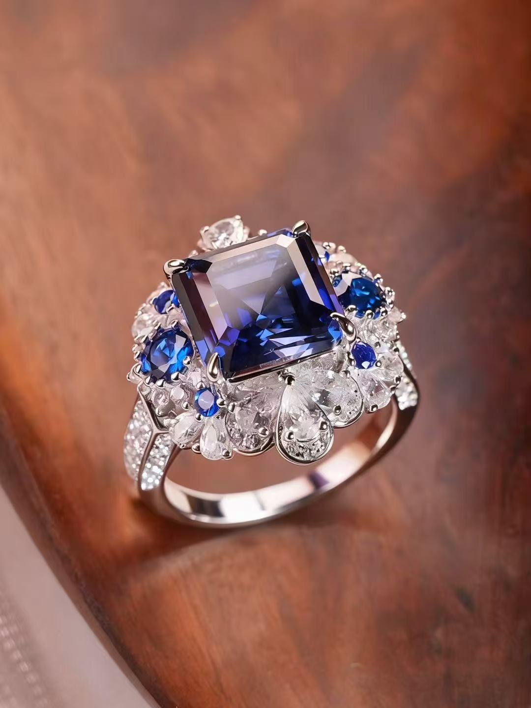 Emerald Brilliant Cut Sapphire Ring - Enchanted Lagoon