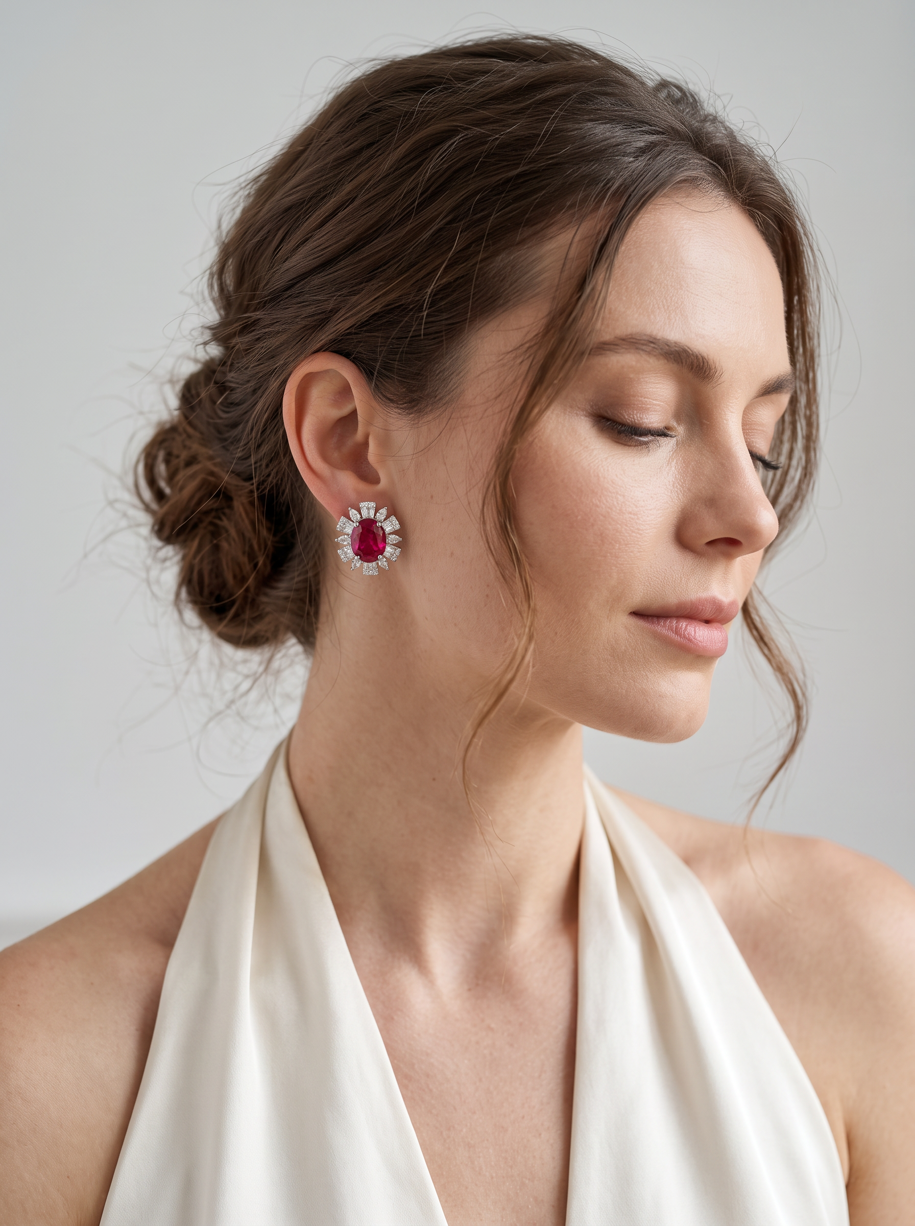 Oval Brilliant Cut Ruby Earrings - Solar Radiant