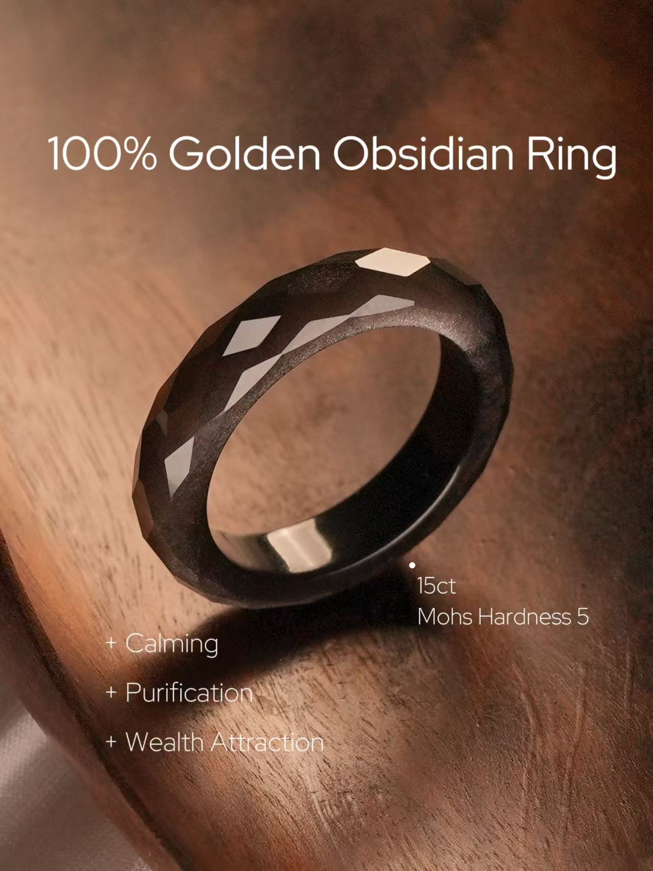 360-Degree Faceted Golden Obsidian Ring