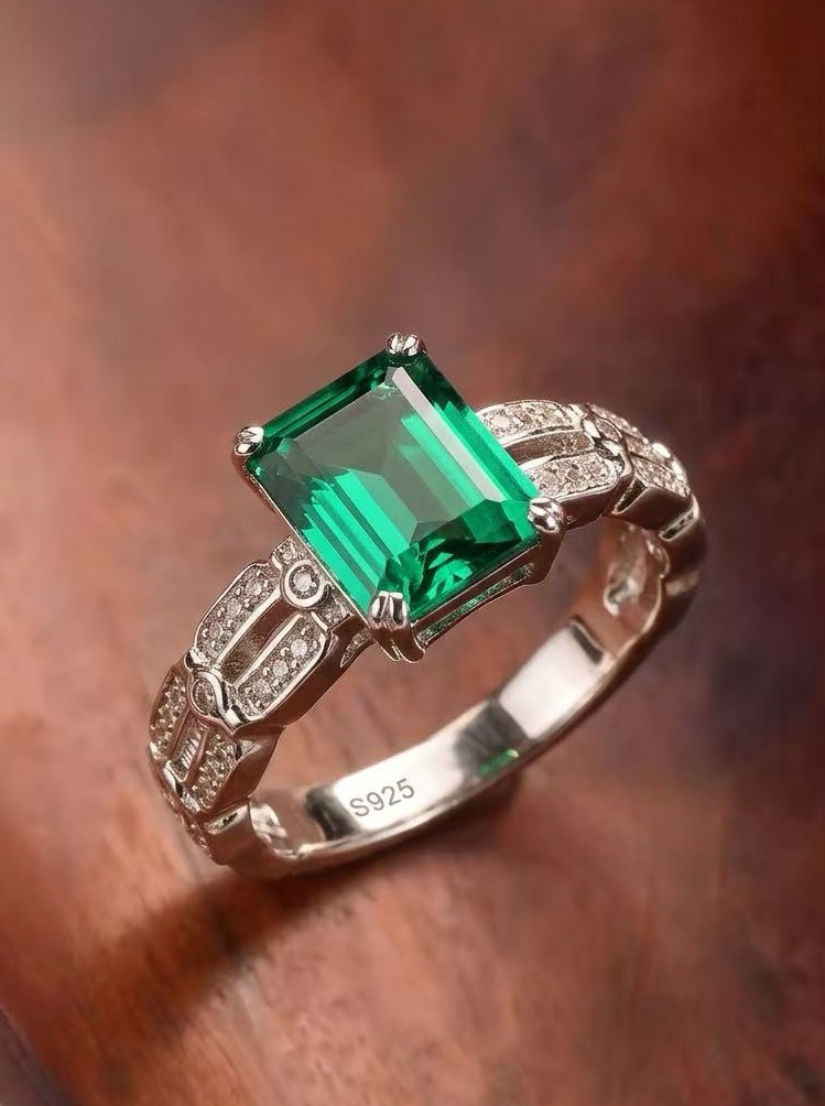 Emerald Brilliant Cut Emerald Ring - Verdant Poise