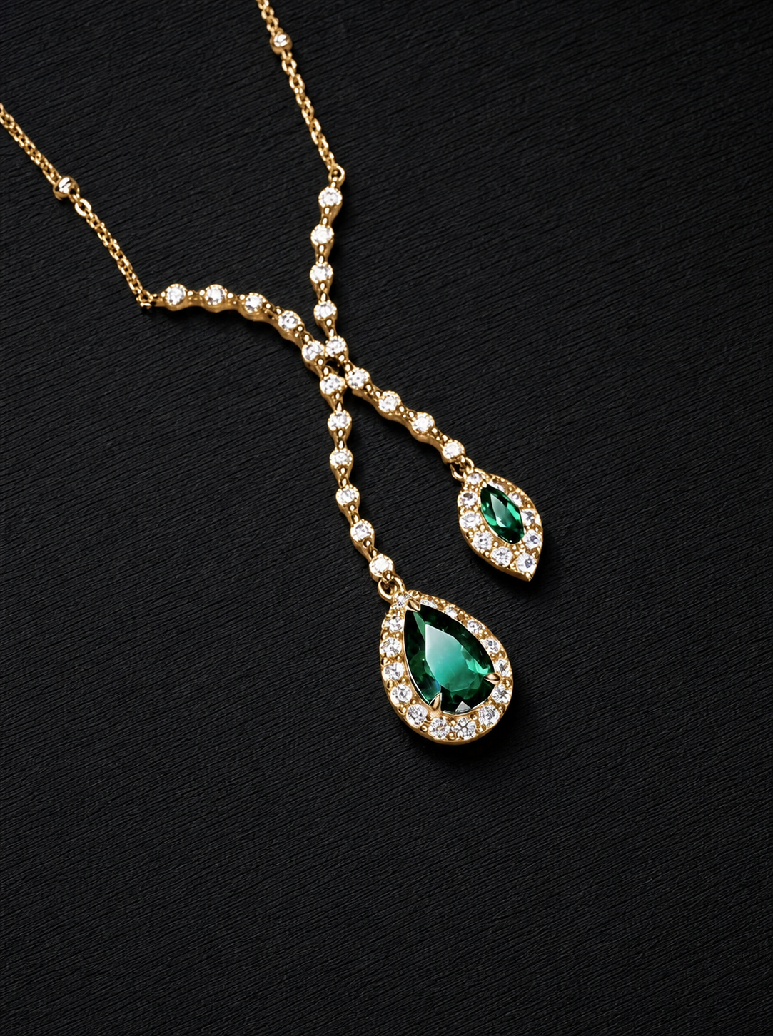 Emerald-Pear Brilliant Cut/Marquise Brilliant Cut Necklace-Lake Romance