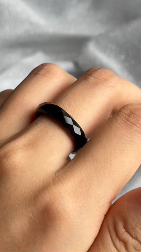 360-Degree Faceted Obsidian Ring
