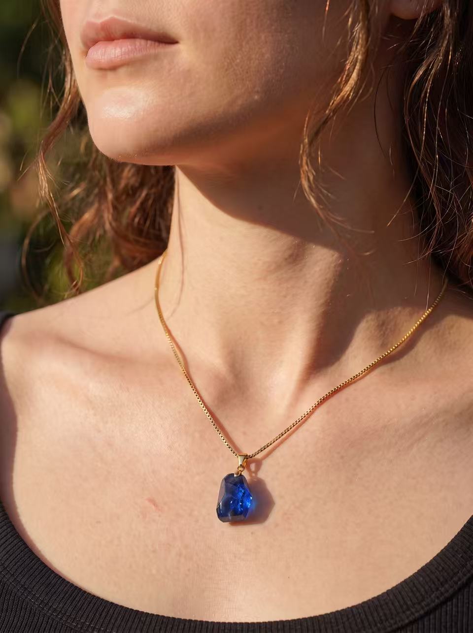 Free‑Form Faceted Cut Sapphire Necklace - Midnight Haze