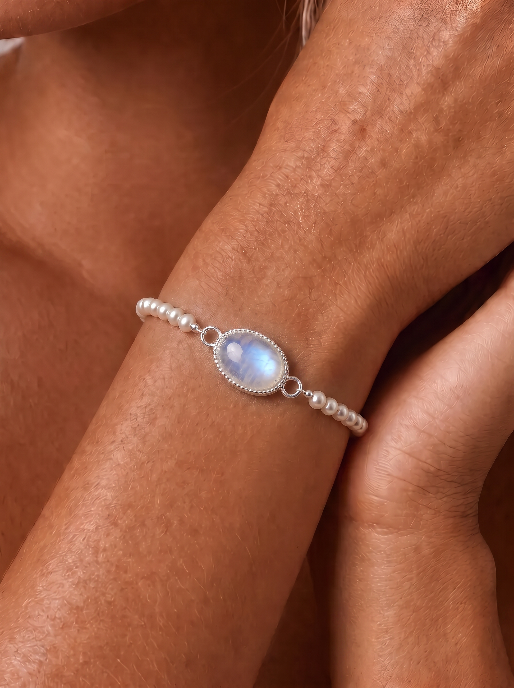 Moonstone Pearl Bracelet‑ Moon Glow