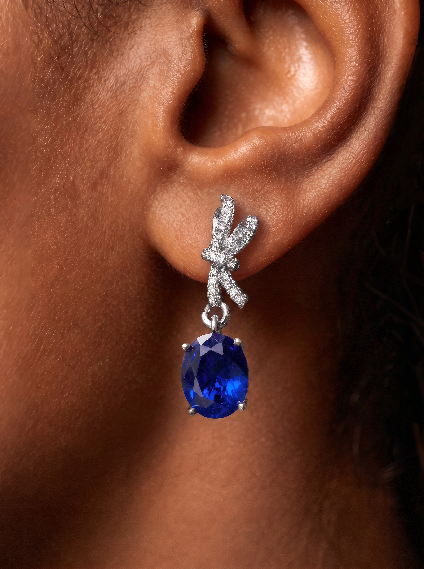 Oval Brilliant Cut Ruby/Sapphire Earrings - Scarlet Bow