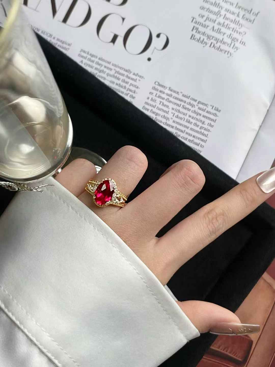 Checkered Brilliant Cut Ruby Ring - Crimson Illusion 