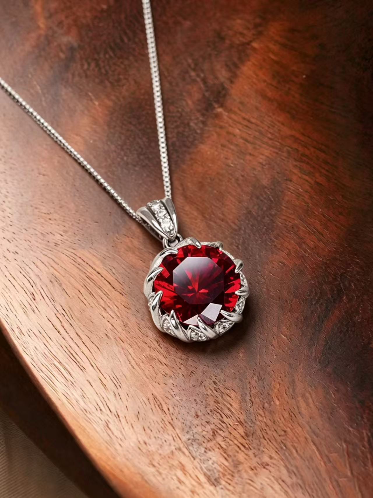 Round Brilliant Cut Ruby Necklace - Heart of Lava