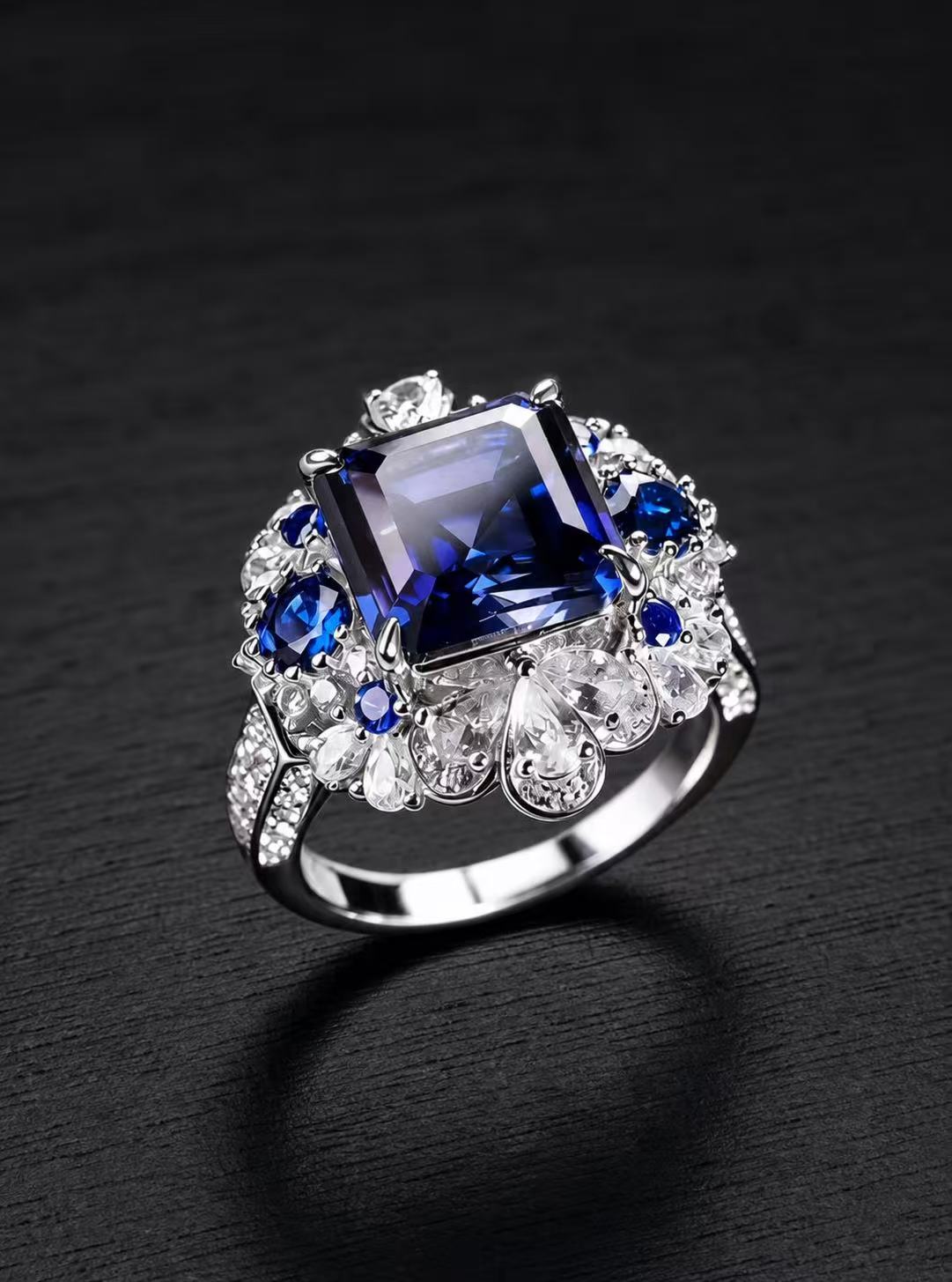 Sapphire-Emerald Brilliant Cut Ring-Enchanted Lagoon