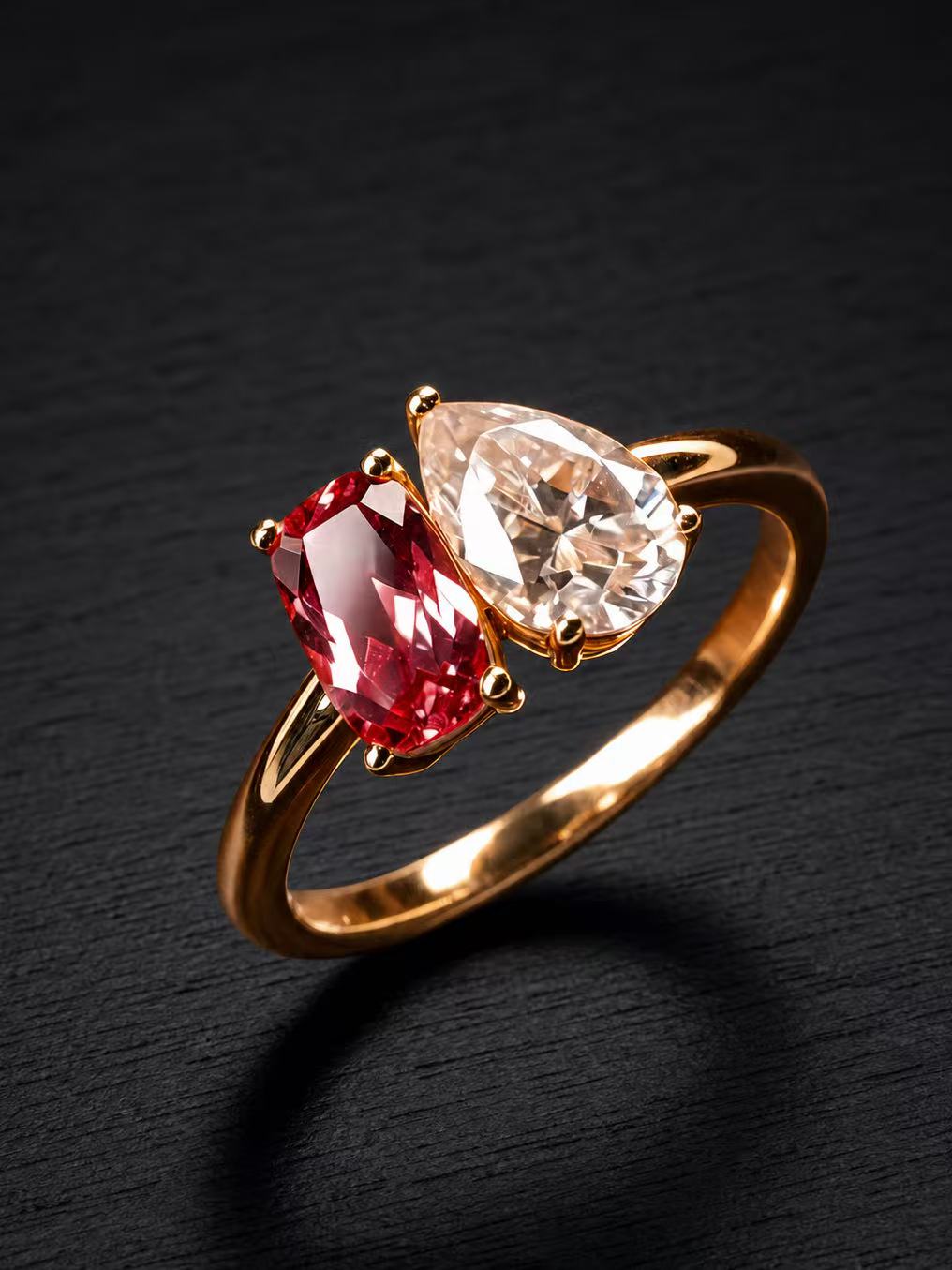 Padparadscha and Moissanite Toi Et Moi Ring-Amore Duo