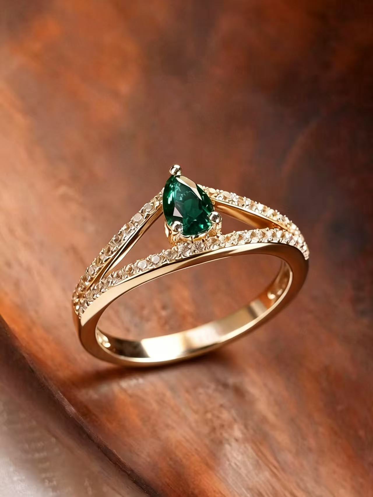 Pear Brilliant Cut Emerald Ring - Crowned Romance