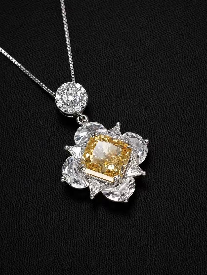 Cushion Brilliant Cut Cubic Zirconia Necklace-Golden Dawn 