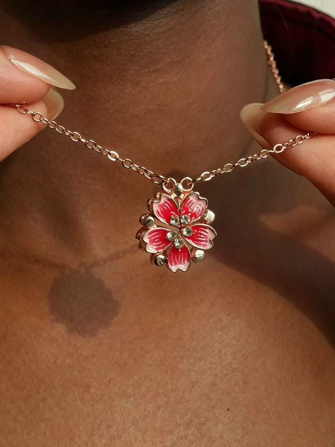 Enamel Necklace - Cherry Blossom Enamel Kiss