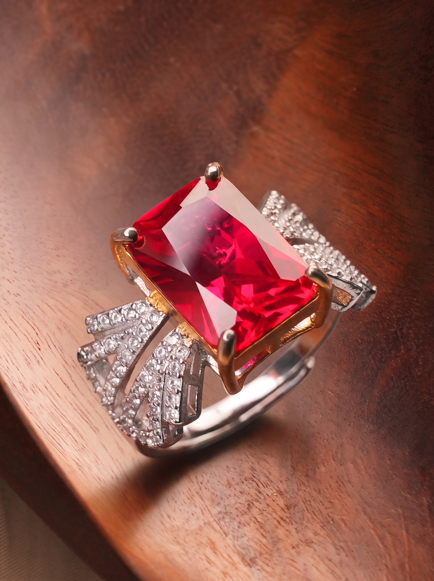 Emerald Brilliant Cut Ruby/Sapphire Ring - Aurora Prism