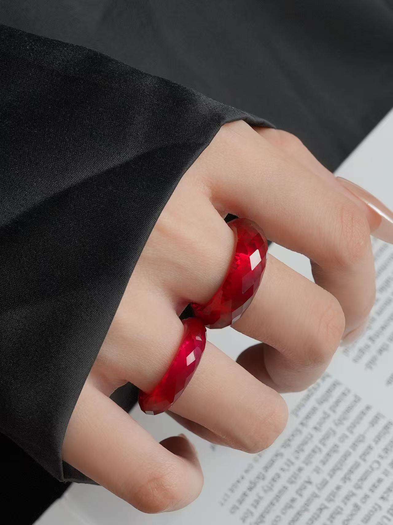 360-Degree Faceted Ruby Ring - Wide-band
