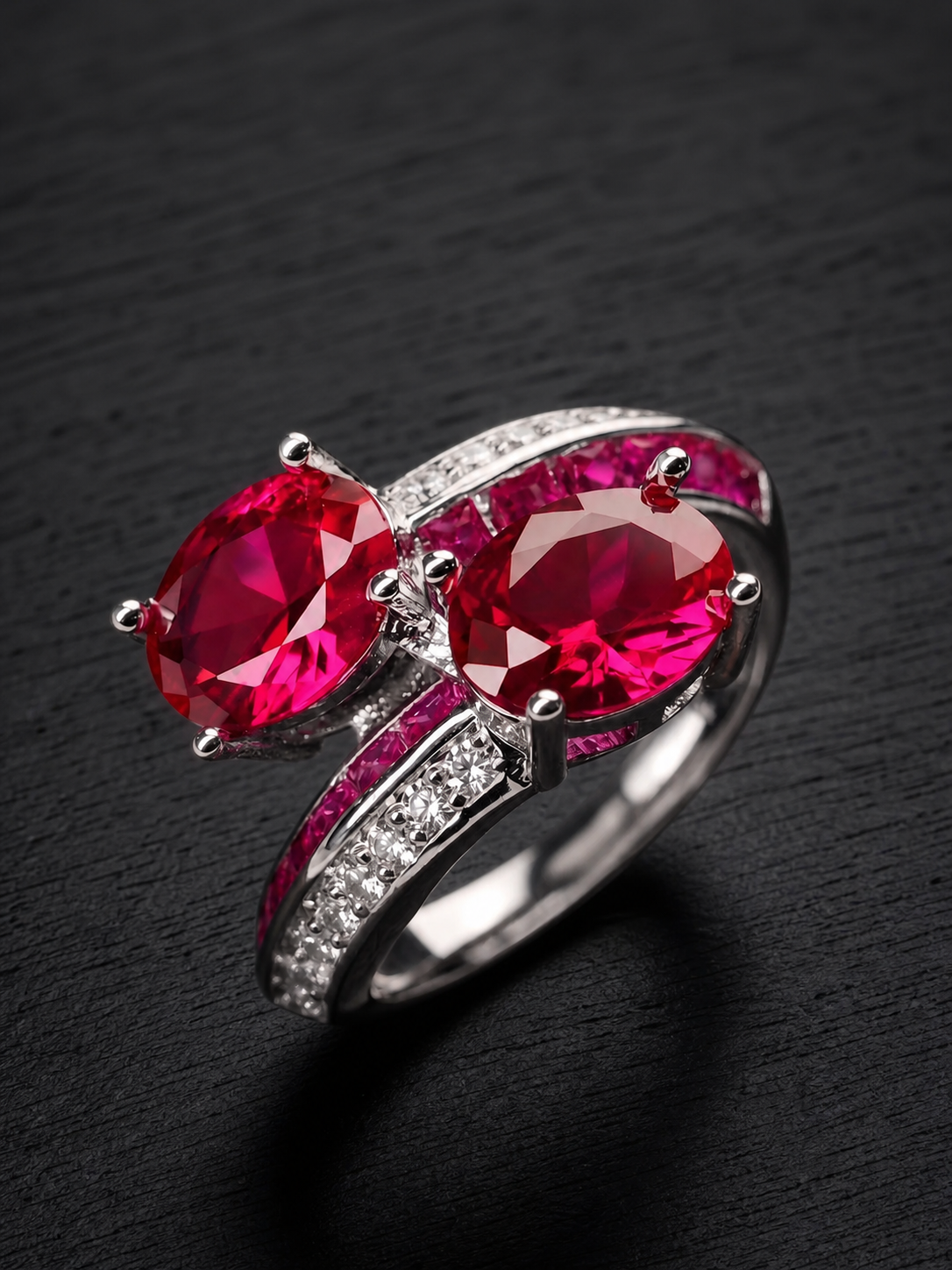 Ruby/Sapphire-Oval Double Ring-Twin Flame Glow