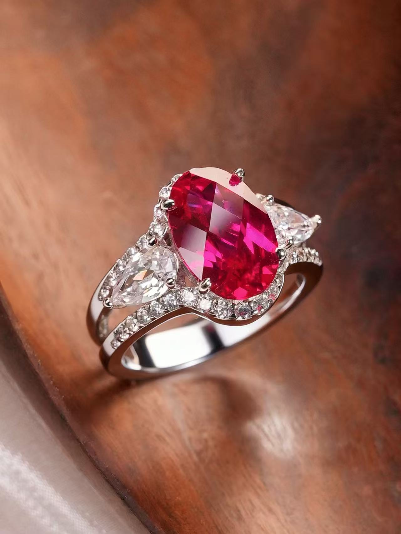 Checkered Brilliant Cut Ruby Ring - Crimson Illusion 