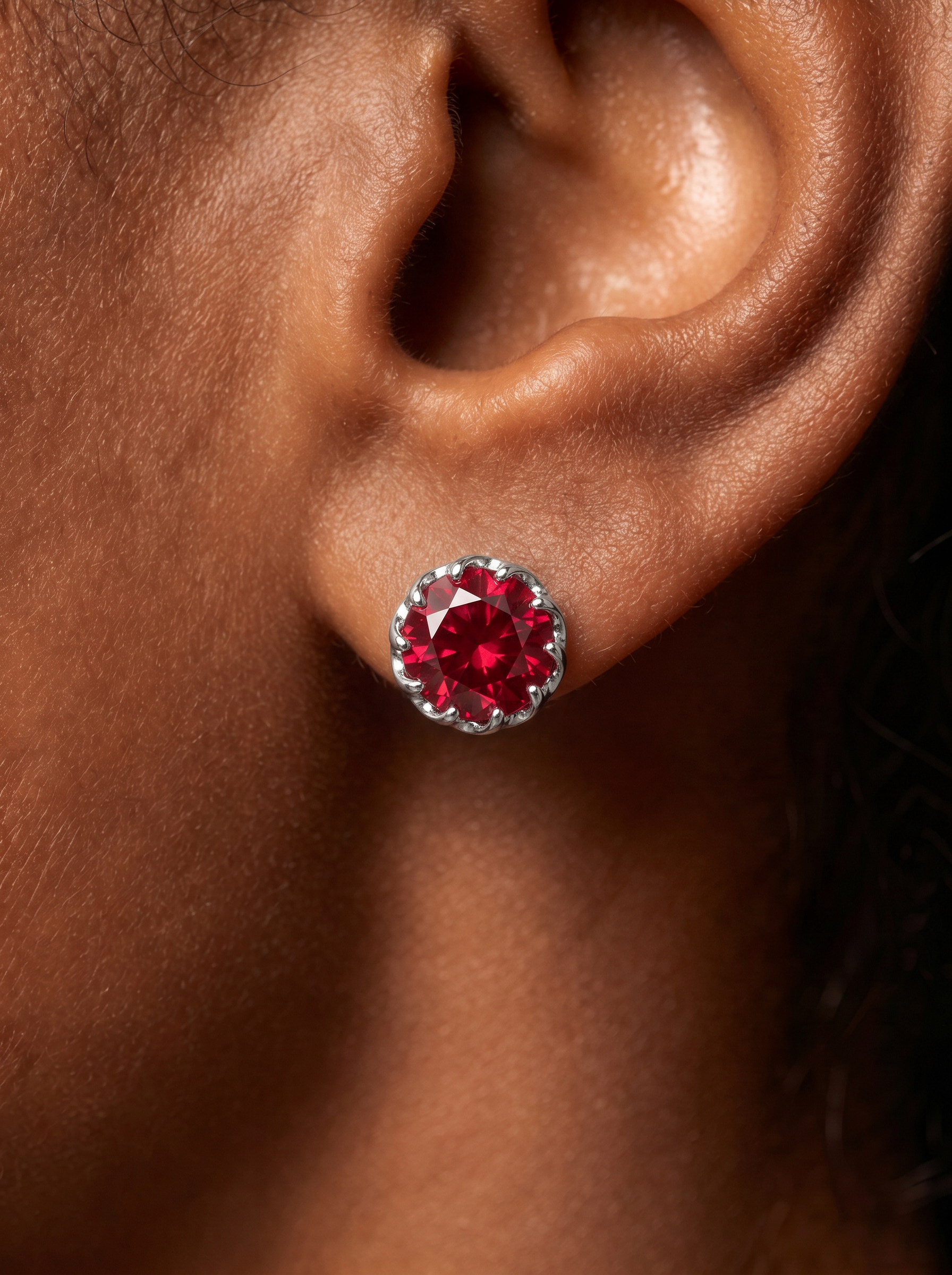Round Brilliant Cut Ruby Earrings - Heart of Lava