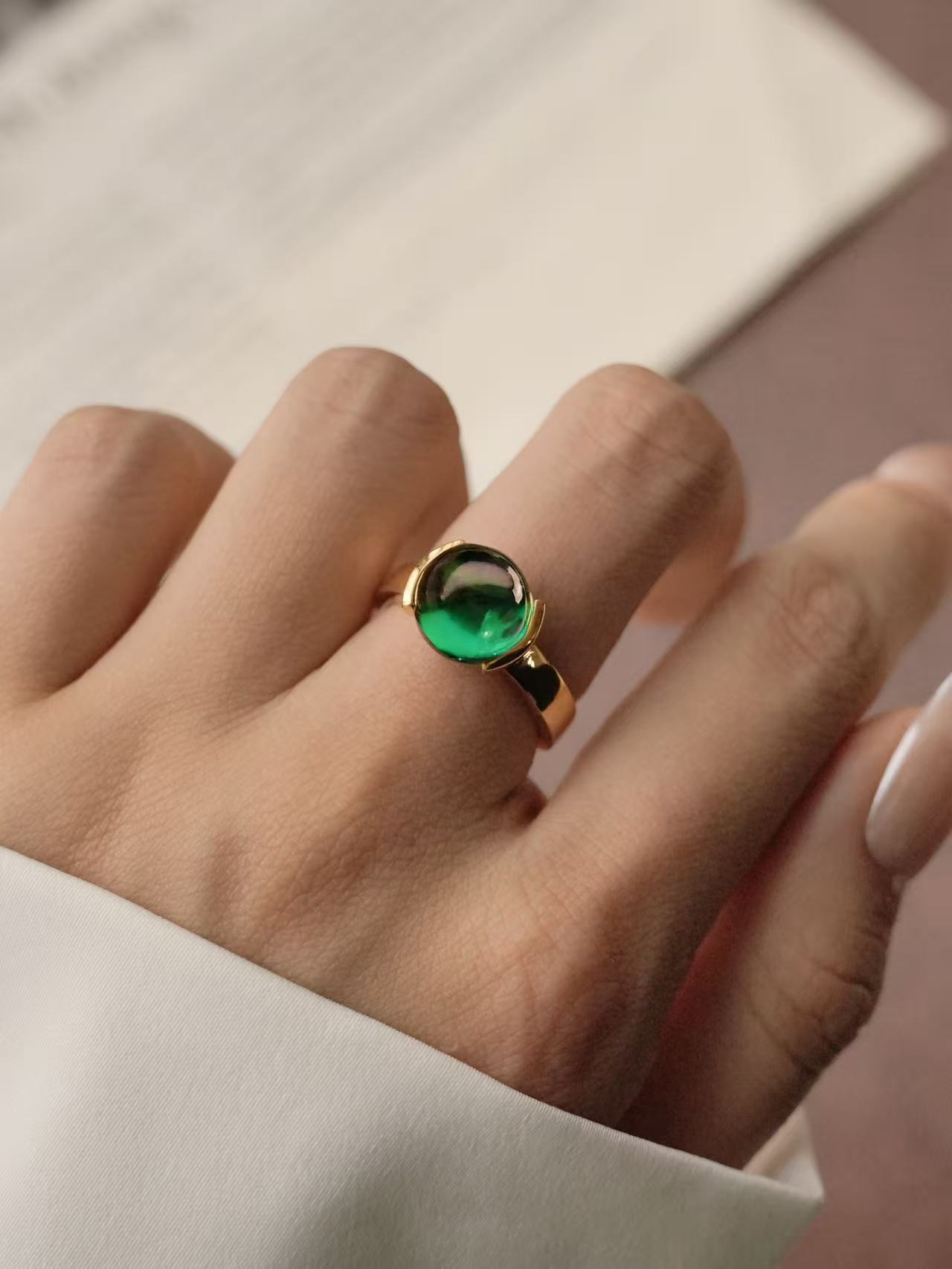 Oval Brilliant Cut Emerald Ring - Lush Cabochon