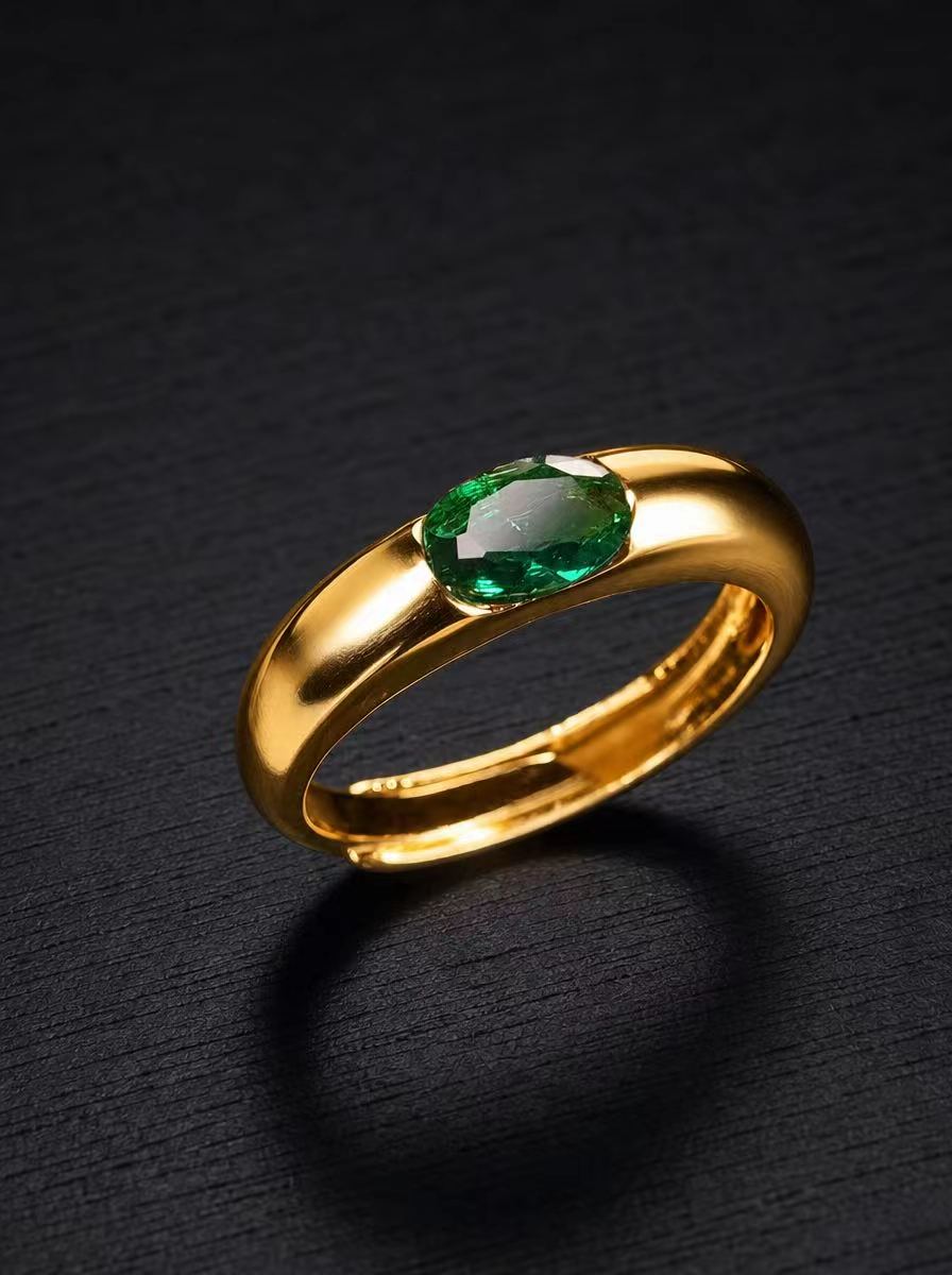 Emerald-Oval Brilliant Cut Ring - Golden Dawn
