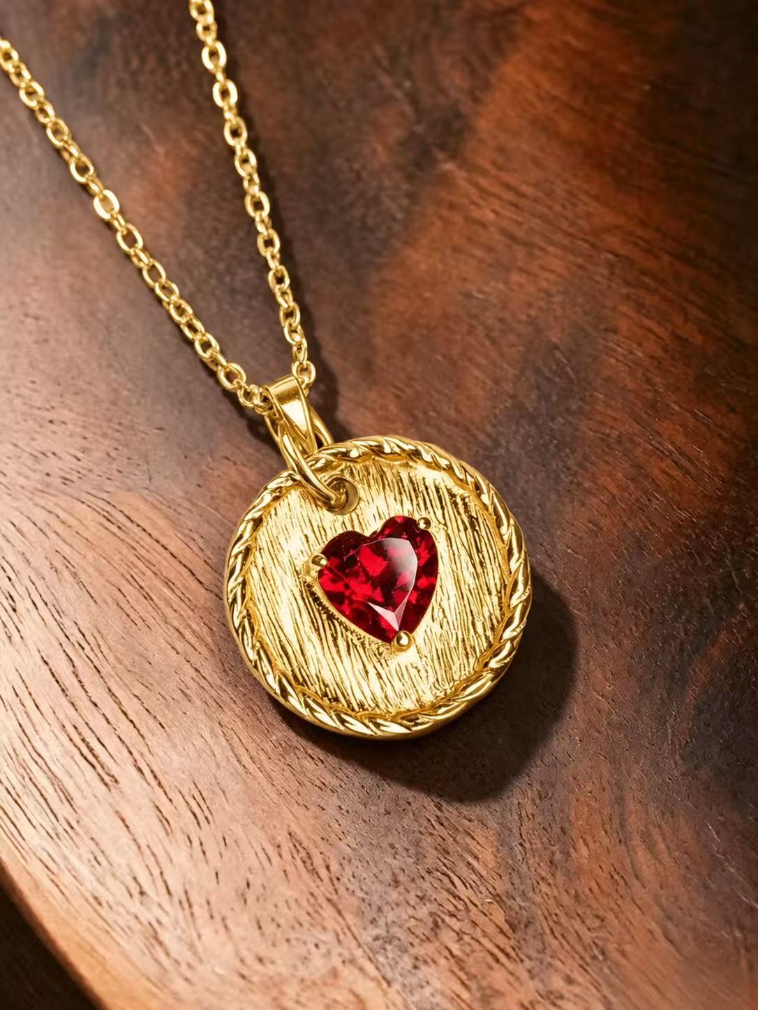 Heart Brilliant Cut Ruby Necklace - Scarlet Heart Medallion