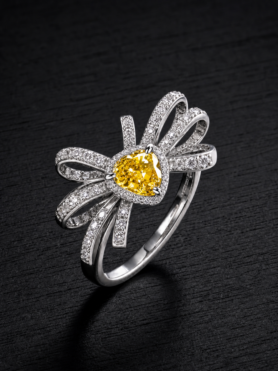 Cubic Zirconia-Heart Brilliant Cut Ring-Golden Bloom