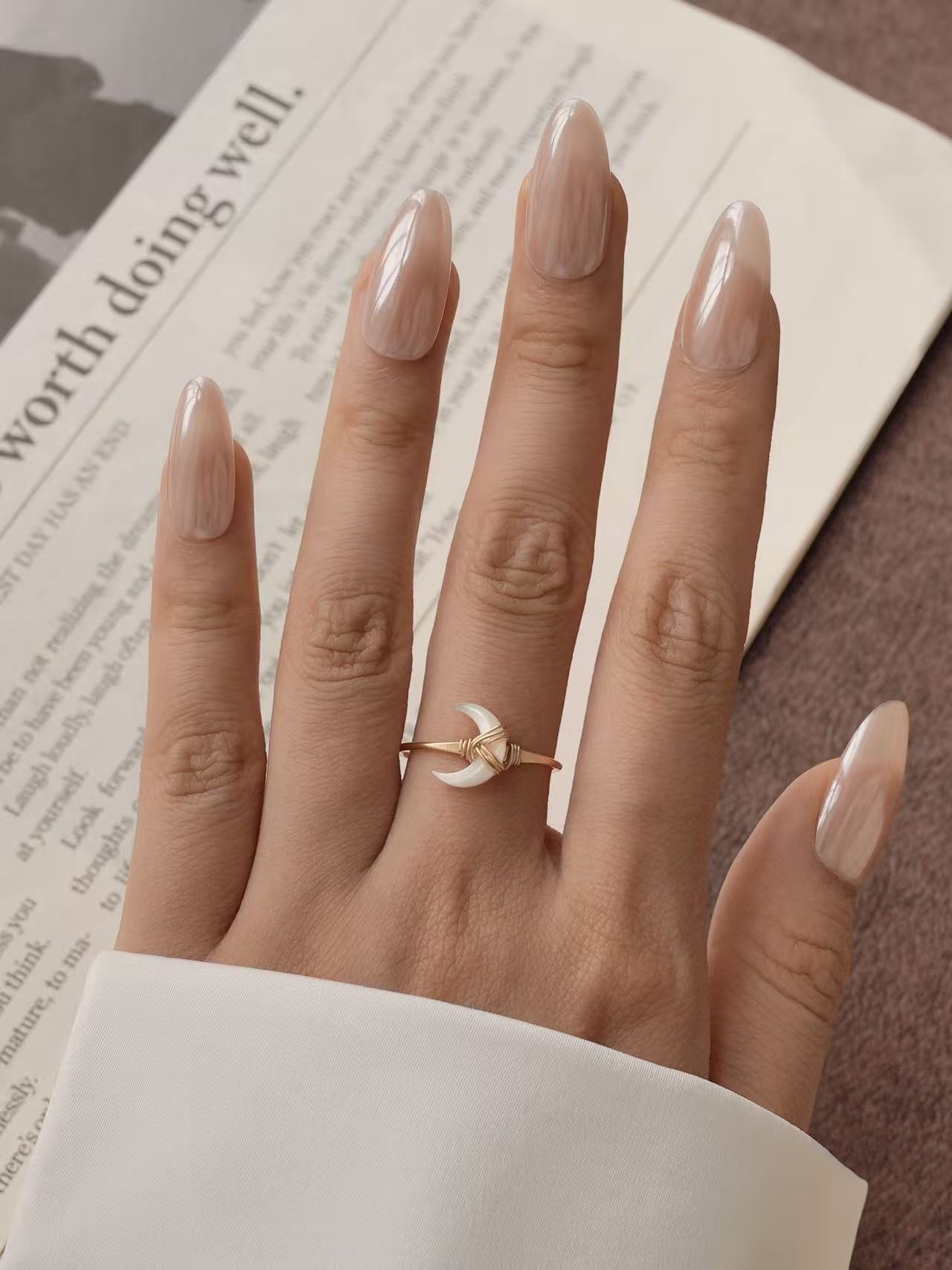 Crescent Moon Cut Shell Ring - Moonlit Tides