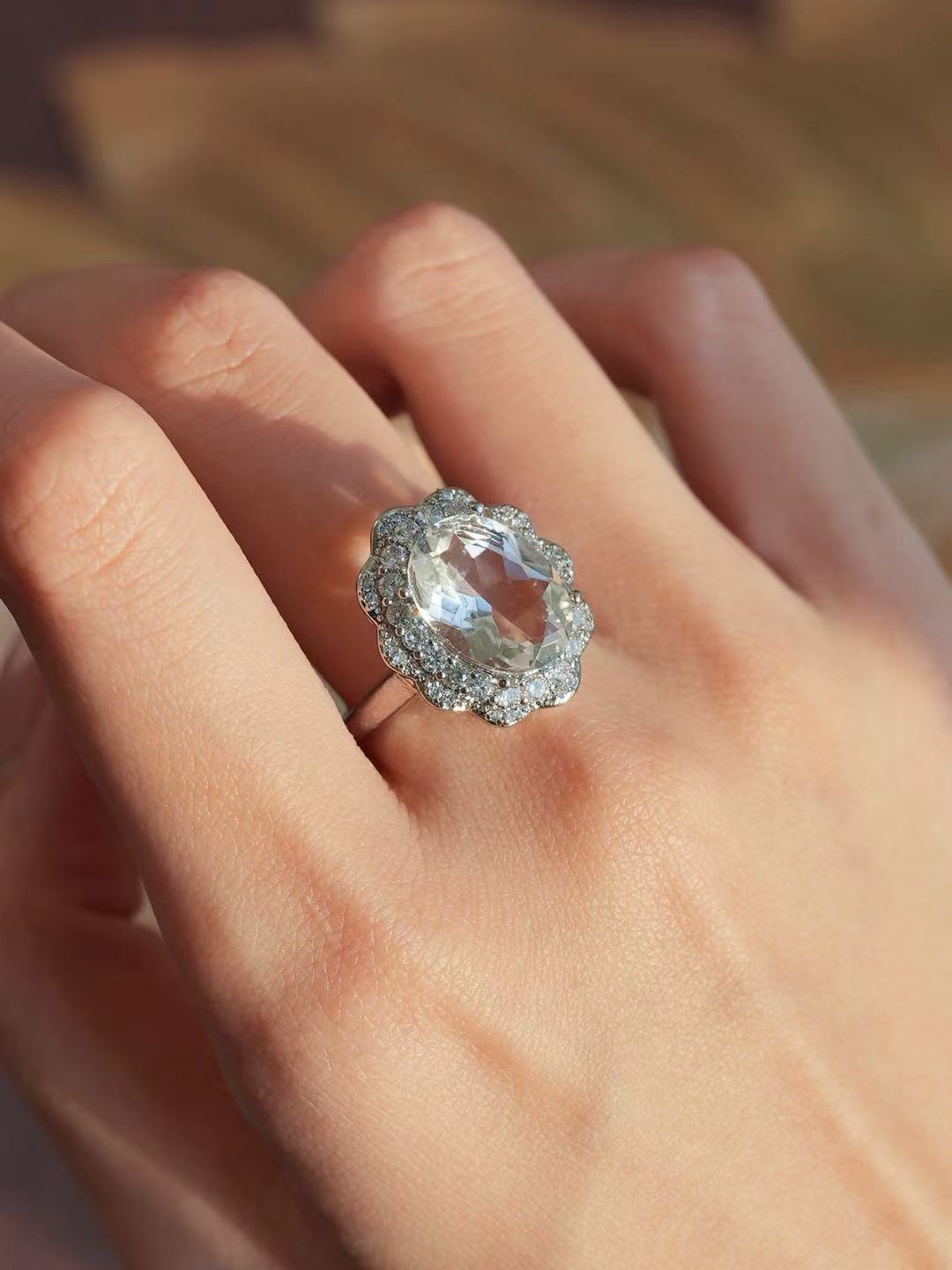 Oval Brilliant Cut White Crystal Ring - Ice Petal