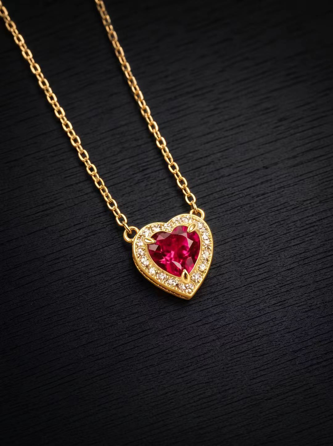 Ruby-Heart Brilliant Cut Necklace-Vivid Heart Treasures