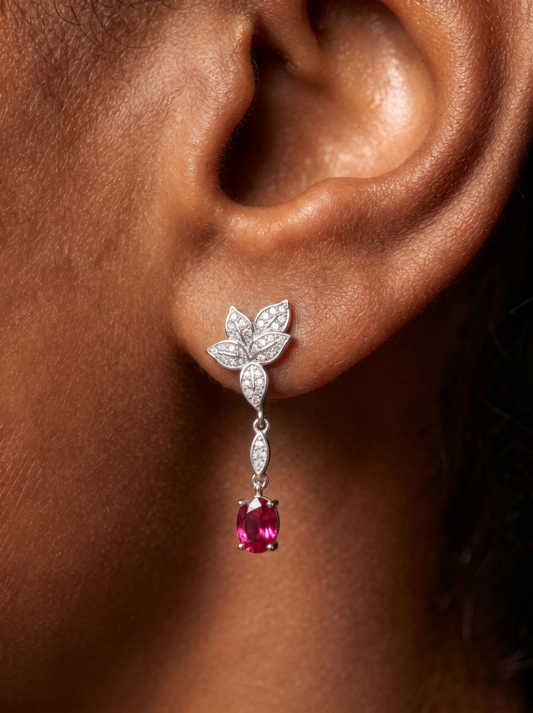 Oval Brilliant Cut Ruby Earring - Rose Glow Royal Crown
