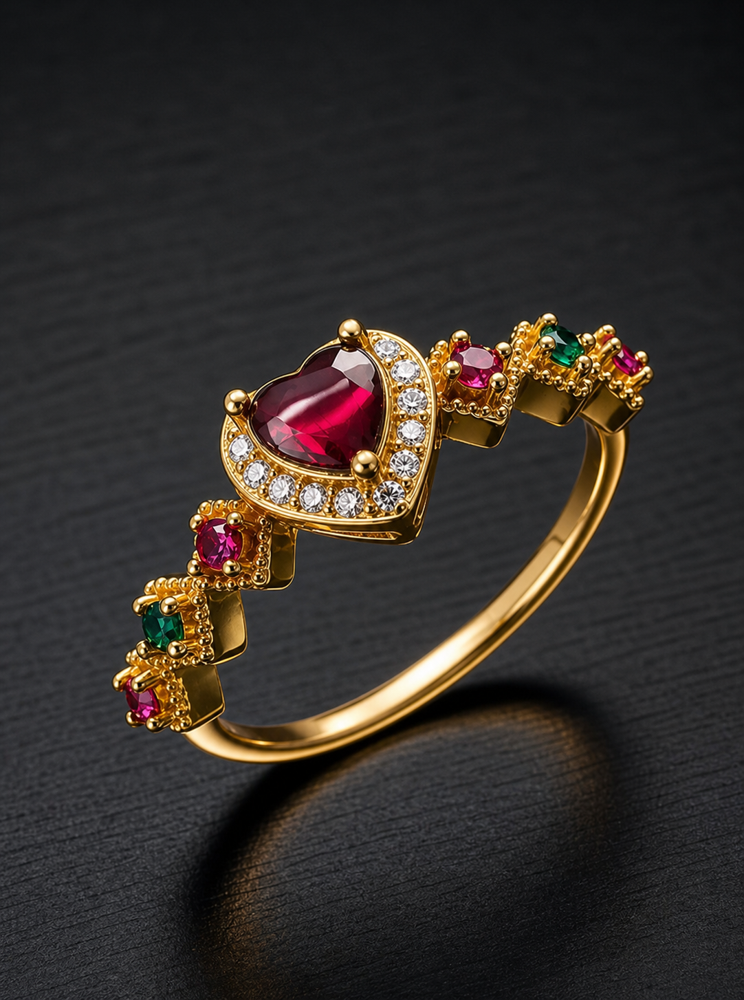 Garnet-Cabochon Ring-Gilded Heart