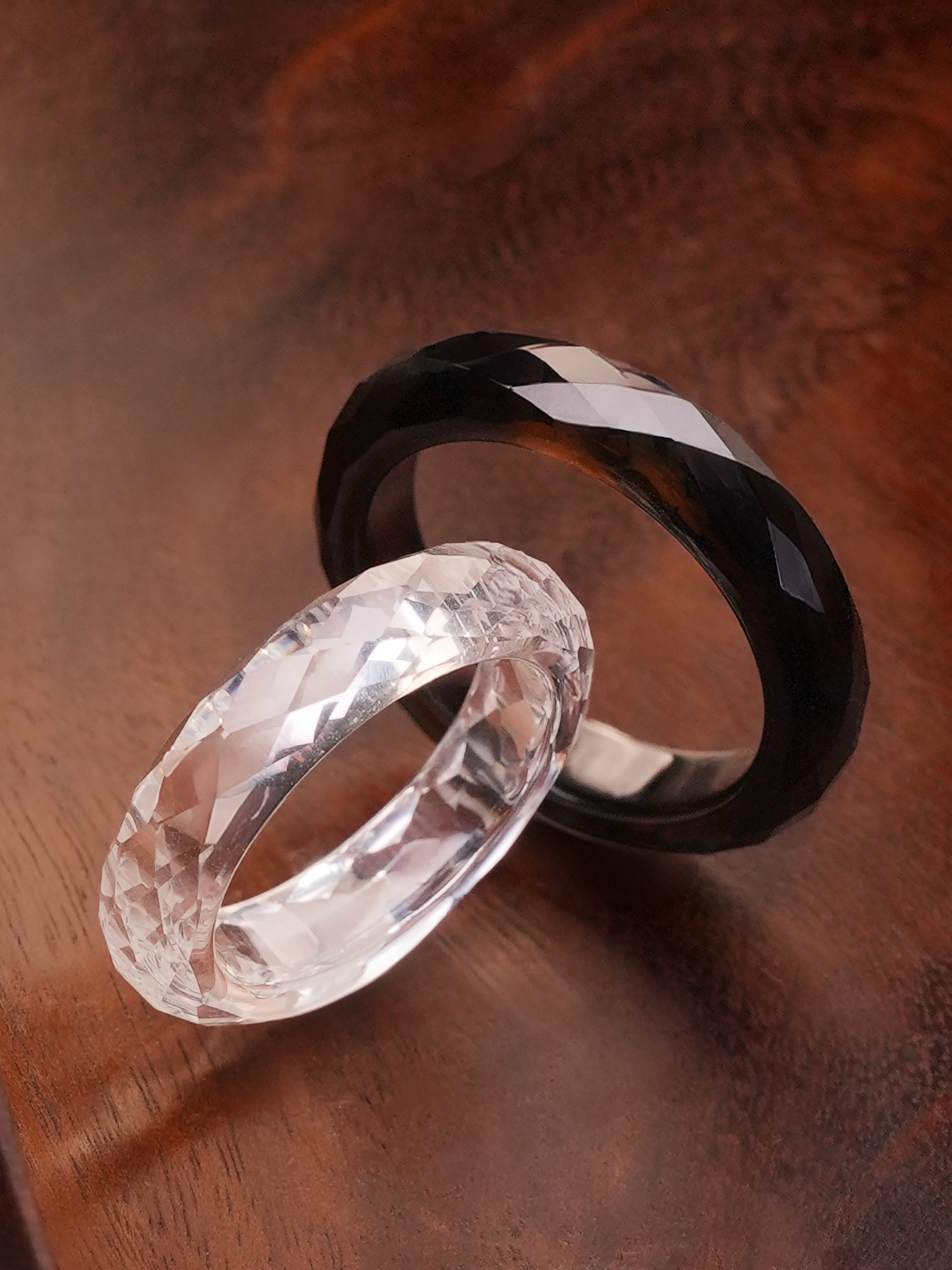 White Sapphire +Obsidian- 360-Degree Faceted Rings