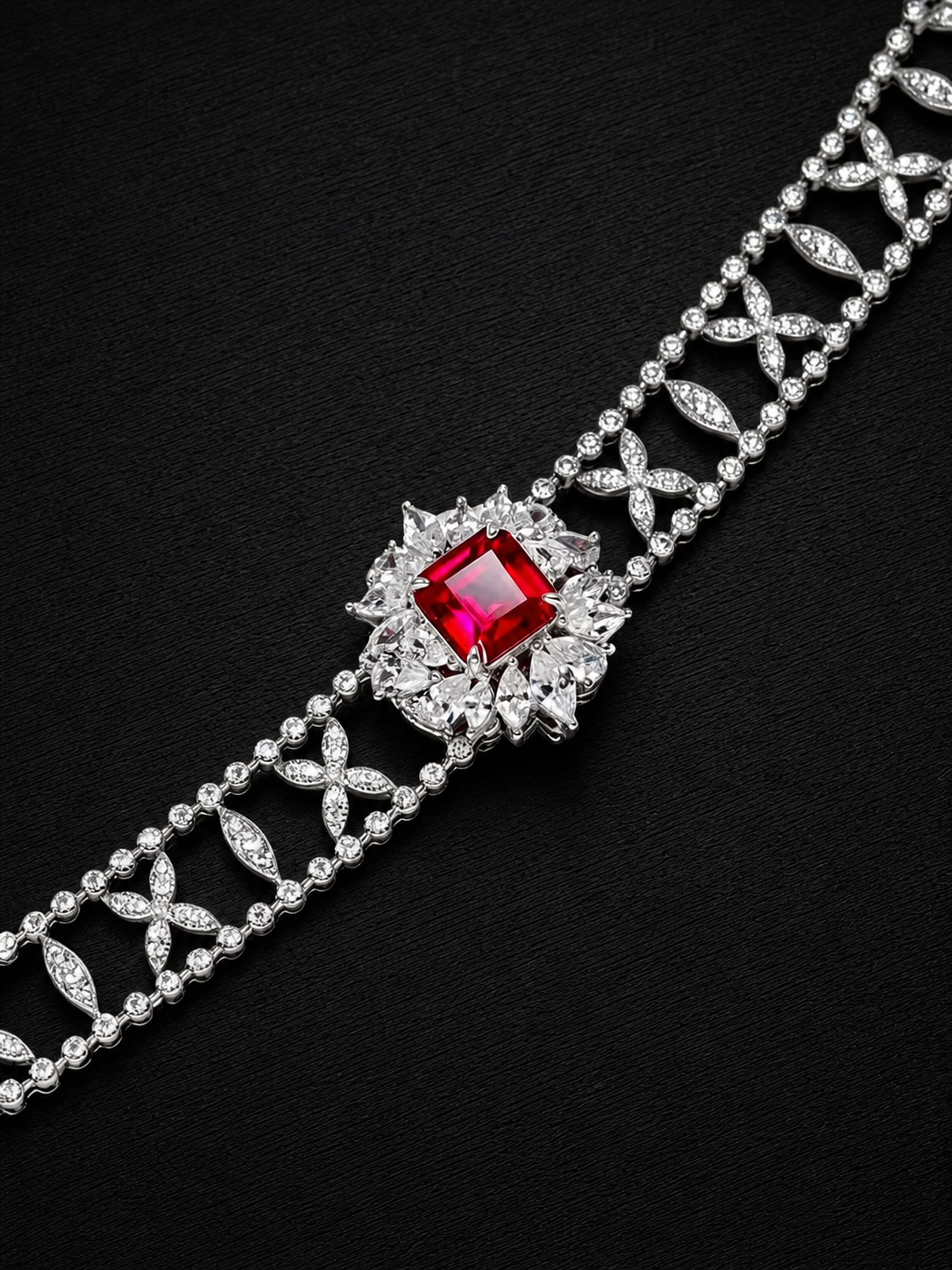 Ruby-Emerald Brilliant Cut Necklace-Vermilion Vow