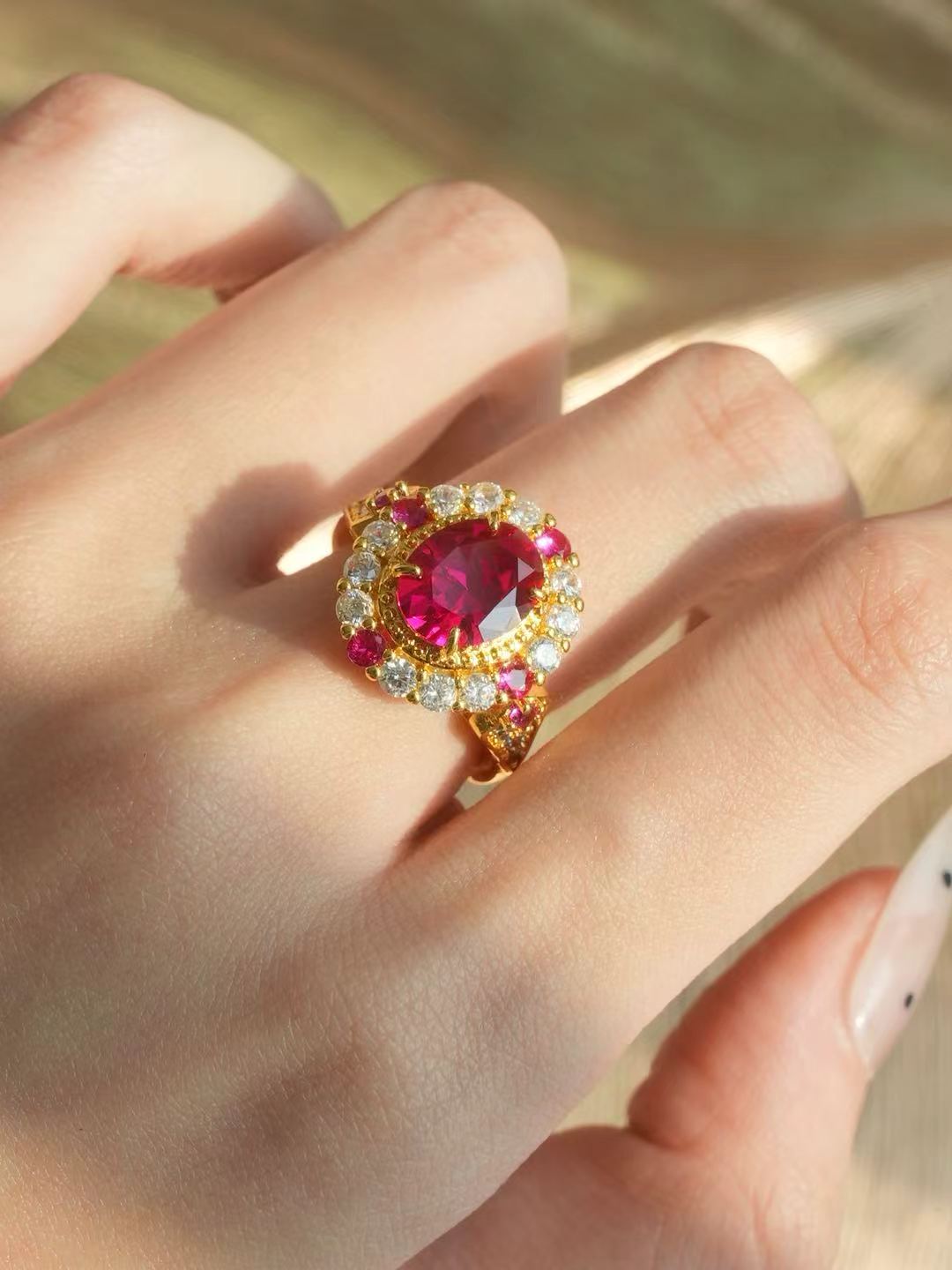 Oval Brilliant‑Cut Ruby Ring - Passion Halo