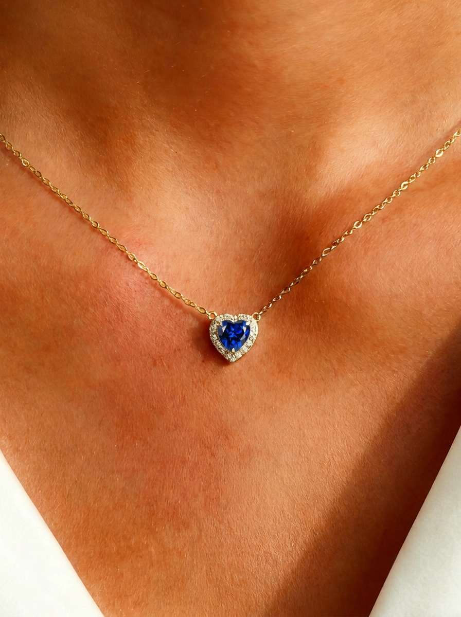 Heart Brilliant Cut Sapphire Necklace -  Vivid Heart Treasures